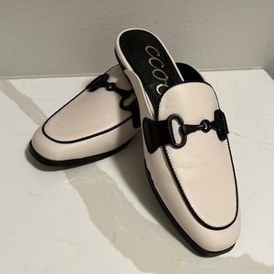 New Cream mules with black buckle detail. Size 7